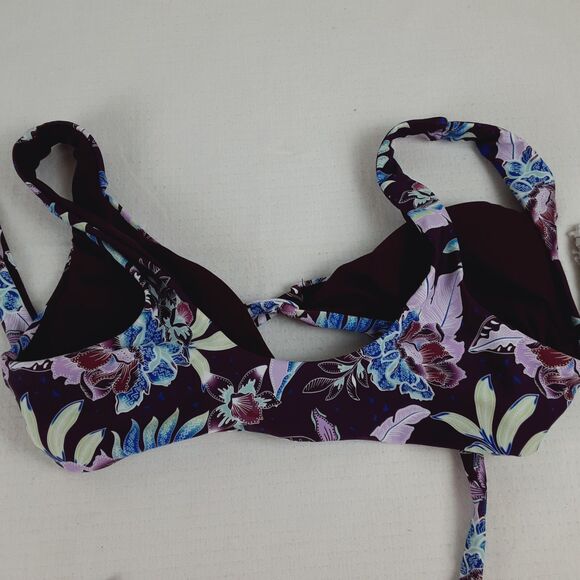 Decree Womens Small Wrap Style Front Purple Plum Tropical Floral Bikini Top - Picture 7 of 14